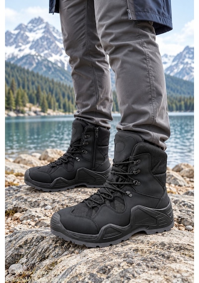 Muggo Everest Erkek Tactical Askeri Fermuarlı Ve Bağcıklı Postal Çöl Botu Siyah