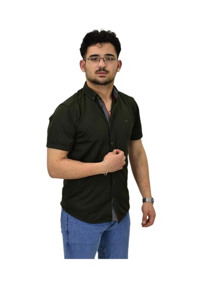 Erkek Spor Silim Fit Kısa Kol Gömlek Bgl-st04480 Haki
