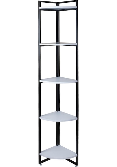 Dekoratif Köşe Rafı 5 Raflı Metal Ve Ahşap Kitaplık Çiçeklik Saksılık 200x31 Cm