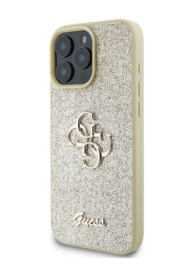 Apple iPhone 16 Pro Max Uyumlu Kılıf Guess Lisanslı 4g Büyük Metal Logolu Glitter Kapak Gold