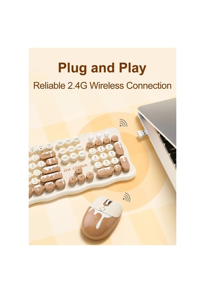 Mofıı Ice Cream Kablosuz Klavye Mouse Seti 2.4g Retro Yuvarlak Tuşlu 104 Tuş Set Optik