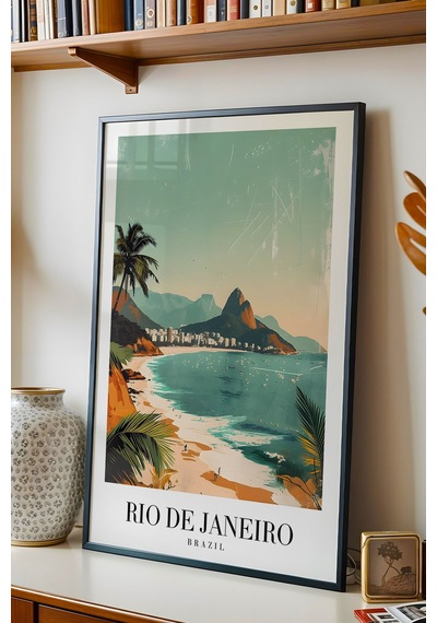 Rio De Janeiro Brazil Vintage Seyahat Posteri Çerçeveli Tablo - Premium Tropikal Sahil Duvar Dekoru Siyah Rio De Janeiro Brazil Vintage Seyahat Posteri Çerçeveli Tablo - Premium Tropikal Sahil Duvar Dekoru Siyah