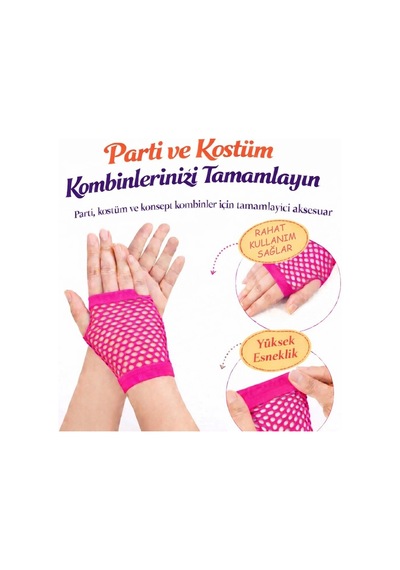 80 Ler 90 Lar Retro Neon Fuşya Şeker Pembesi File Parmaksız Kısa Eldiven 11 Cm