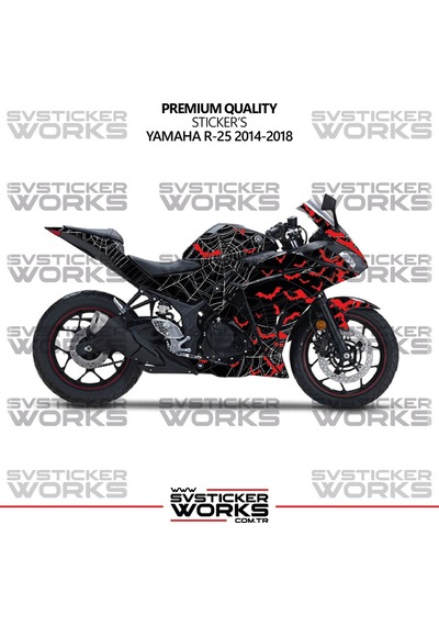 Yamaha R25 Kaplama Sticker Crimson Web Design Motor Kaplama Modeli Hazır Kit 2013-2018 Uyumlu Siyah