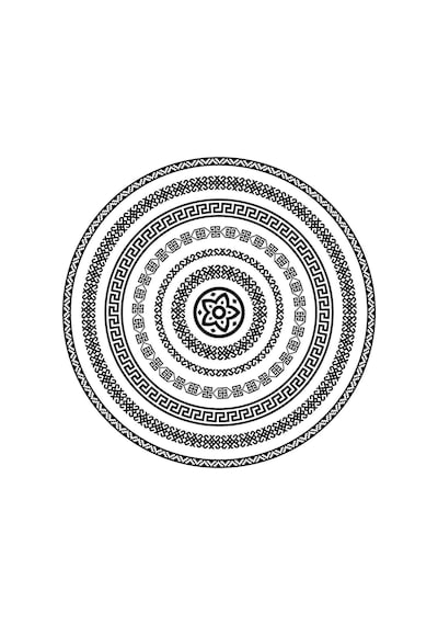 Yuvarlak Geometrik Siyah Desenli Duck Kumaş Masa Örtüsü 150x150 Cm Çok Renkli