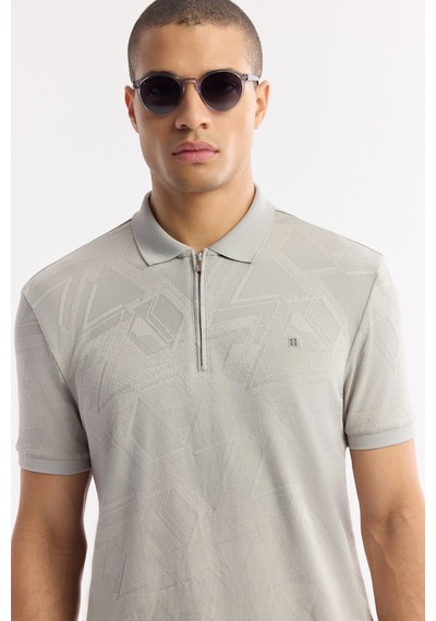 Avva Erkek Gri Polo Yaka Jakarlı Elastan Regular Fit T-shirt A51y1059
