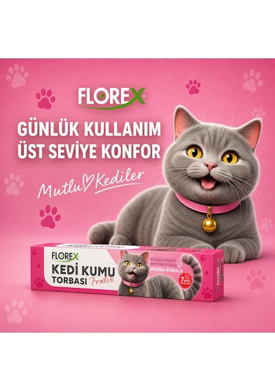 Florex Kedi Kumu Torbası Pudra Kokulu 7'li Paket