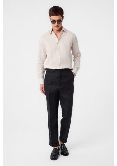 Antioch 100% Keten Comfort Fit Erkek Gömlek Bej