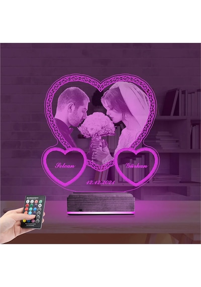 Luvivia Kalp Sevgiliye Hediye Fotoğraflı 3d Lamba - Masa Gece Lambası V10