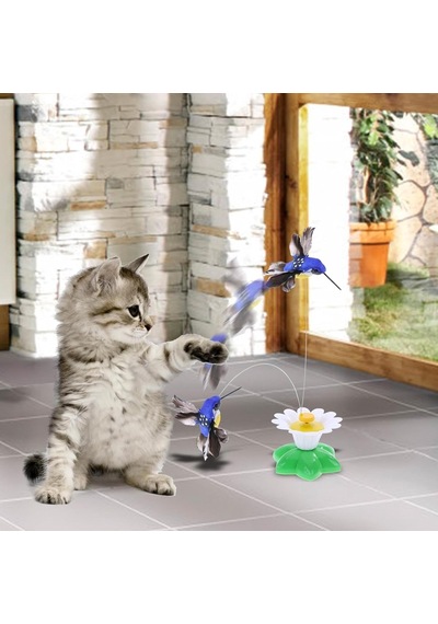 Jouis İnteraktif Kedi Oyuncağı 360 Dönen Sensörlü Elektrikli Kuş Otomatik Hareketli Tüylü Av Oyuncağı,