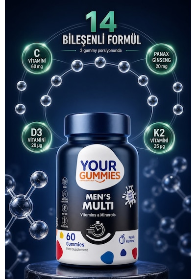 Y'our Gummie Erkek Multivitamin ve Mineral Gummies Ginseng ve Koenzim Q10 60 Gummies