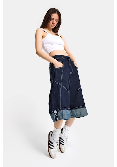 it's basic Kadın İndigo Selvedge 7s6-50 Baggy Fit Maxi Boy Özel Tasarım Denim Bermuda Şort