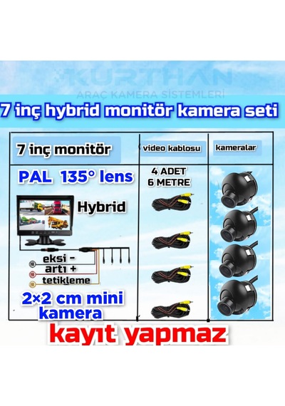 4 Adet Mini Kasa Kamera Ve 7 İnç Kayıtsız Monitör 12 Volt