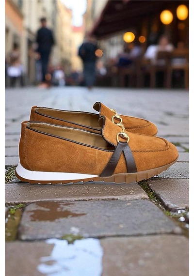 Taba Hakiki Deri Süet Toka Detay Comfort Taban Spor Loafer Taba