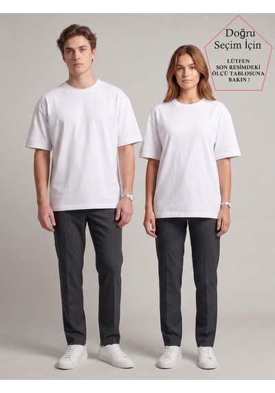 Smalltouch Unisex Oversize Yumuşak Dokulu Basic Bisiklet Yaka Tişört Beyaz