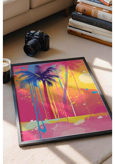 Tropikal Gün Batımı Pop Art Çerçeveli Tablo - Pop Art Poster Tablo