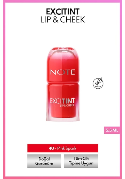 Excitint Lip & Cheek Dudak ve Yanak Renklendirici Tint Likit Allık - 40 Pink Spark