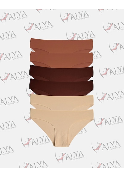 Alya Underwear Basic Lazer Kesim Kadın Bikini Külot Dikişsiz Kadın Slip - Ultra Esnek Ve Rahat 6'lı Paket Kiremit - Kahve -ten