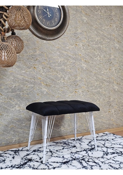 Zafir Metal Beyaz Tel Ayaklı 60 Cm Puf Bench - Puf - Bench - Oturak - Mutfak Oturağı - Antre Oturağı Siyah