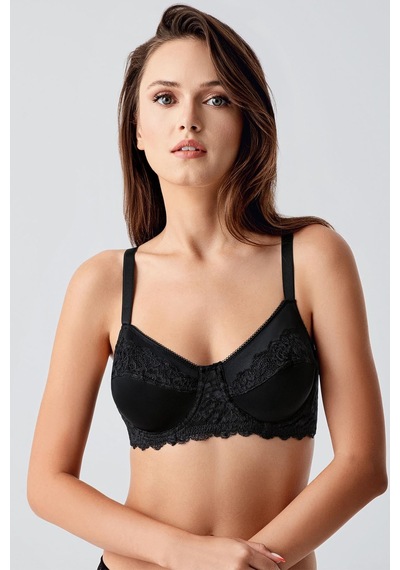 New Bra Kadın D Kap Balenli Toparlayıcı Dantelli Desteksiz Sütyen Siyah 8112 Siyah