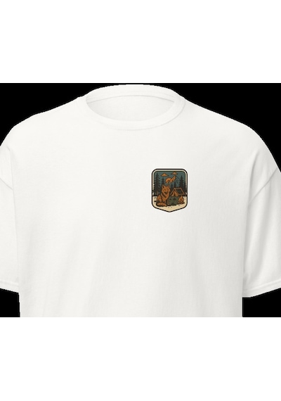 Wildstyle Tilki Renkli Vintage Yaban Hayat Doğa Orman Rozet Baskılı Unisex Bisiklet Yaka Pamuklu Tişört Beyaz