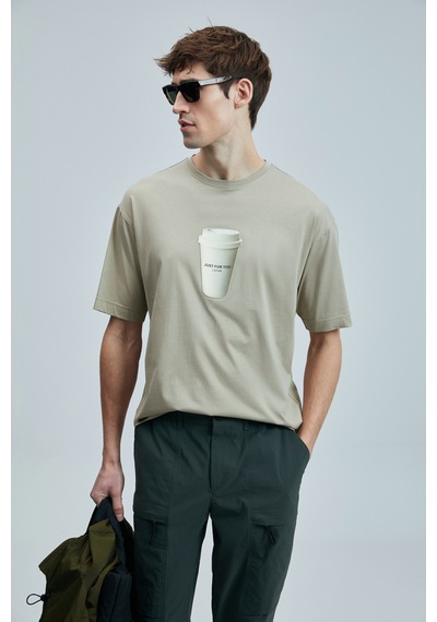 Lufian Omen Modern Grafik T- Shirt Bej Bej 111020252100550 Bej