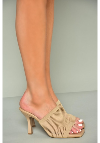 Fox Shoes P590033357 Nude Triko Kumaş Topuklu Kadın Terlik Nude-triko Çok Renkli