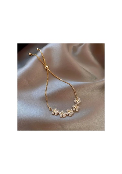 Flower Zirkon Taşlı Asansörlü Ayarlanabilir Şık Altın Renkli Gold Bileklik