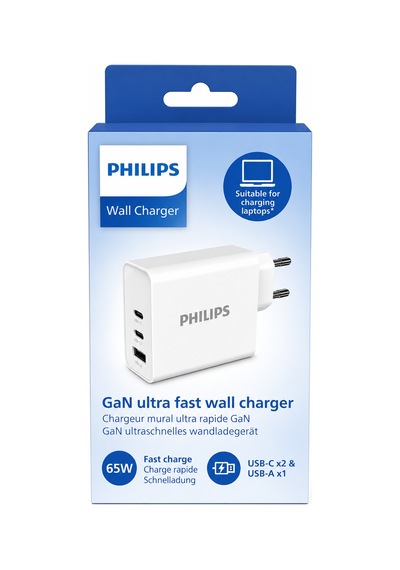 Philips Dlp2683/12 65w Gan Hızlı Şarj Adaptörü, 2x Usb-c Pd+1x Usb-a Qc 4.0 3 Port Duvar Şarj Cihazı