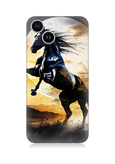 Apple Uyumlu iPhone 14 Şaha Kalkmış At Desenli Silikon Kılıf Silikon