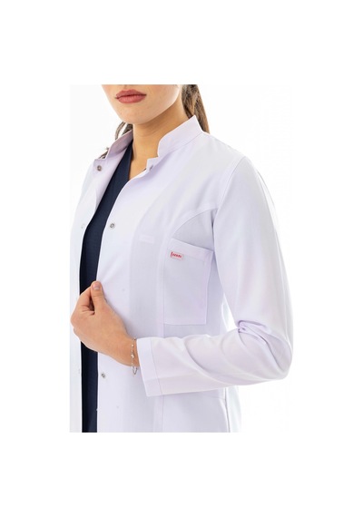 Hakim Yaka Uzun Boy Kadın Doktor Önlüğü Alpaka Kumaş Beyaz Bko003 Beyaz