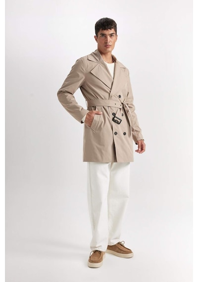 DeFacto Slim Fit Dar Kesim Düğmeli Kemerli Trençkot D5528AX25SPBG193 Bej