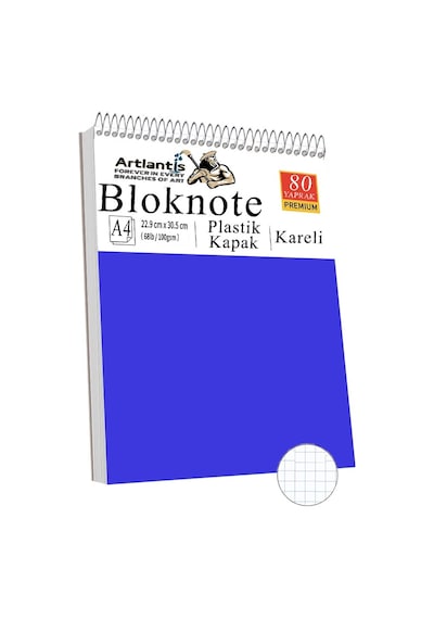 Telli Masaüstü Not Defteri Kareli A4 1 Adet Masa Üstü Plastik Kapaklı Spiralli Bloknot Blocknote 80 Yaprak Okul Ofis Mavi