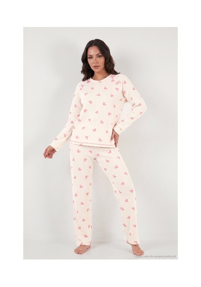Lela Desenli Yumuşak Dokulu Uzun Kollu Pijama Takımı Kadın Pijama Takımı 6575020 Ekru