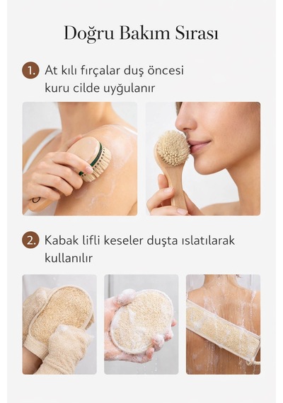 8 Parça Doğal Bakım Full Set - At Kılı Vücut & Yüz Fırçası + 6 Farklı Kabak Lifi Kese Spa Paketi