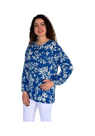 Kadın Yaprak Desen Baskılı Viscon Bluz Bgl-st04288 İndigo
