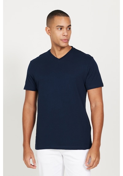 Ac&Co / Altınyıldız Classics Slim Fit Dar Kesim V Yaka Pamuklu Erkek Tişört Lacivert