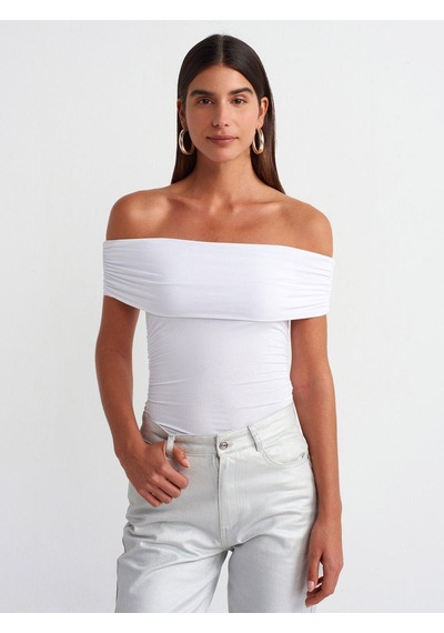 Dilvin 30902 Omuzları Açık Büzgülü Top-beyaz-826 Beyaz