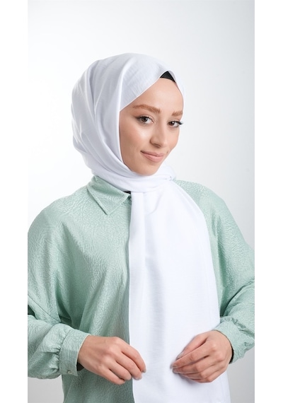 Hürrem Bone 202105_42 Pamuk Düz Klasik Caz Şal Beyaz