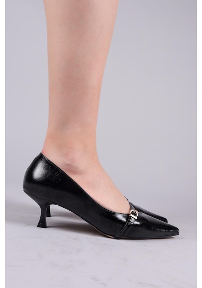 Birikon Cortez V Dekolteli Biyeli Stiletto Siyah-8498 Siyah