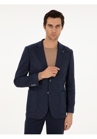 Cacharel Lacivert Slim Fit Kaşmir Karışımlı Ceket