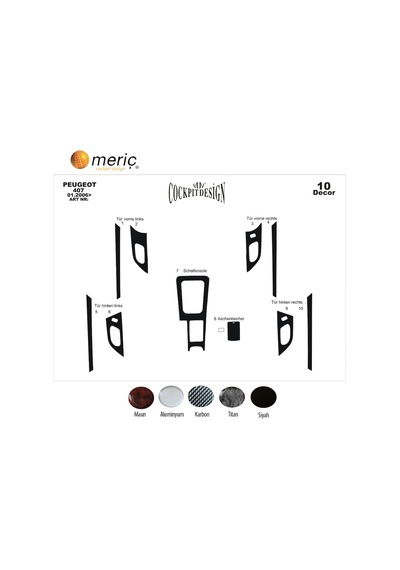 Meriç® Peugeot 407 Kapılar Ön Torpido Kaplama 10 Parça 2005-2010 (530157089)