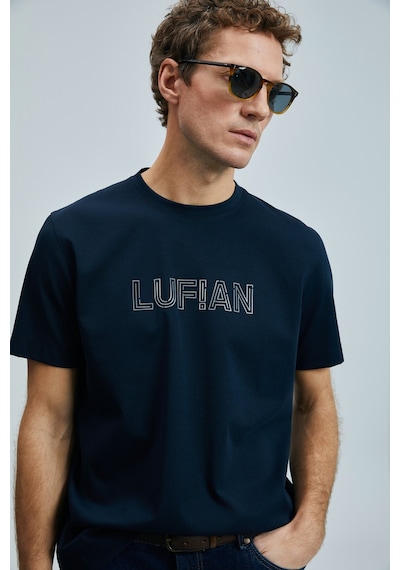 Lufian 111020240 Thınk Modern Grafik Tişort Erkek T-shirt Lacivert