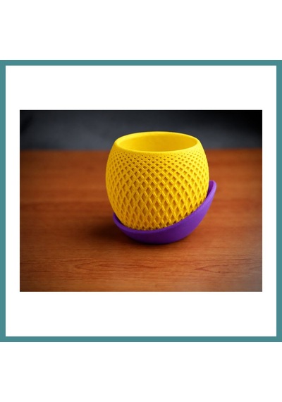 Trendexa 3d Baskı Küre Saksı - Kafes Dokulu İki Parçalı Dekoratif Saksı - Sarı-mor Mac Standart 30011696