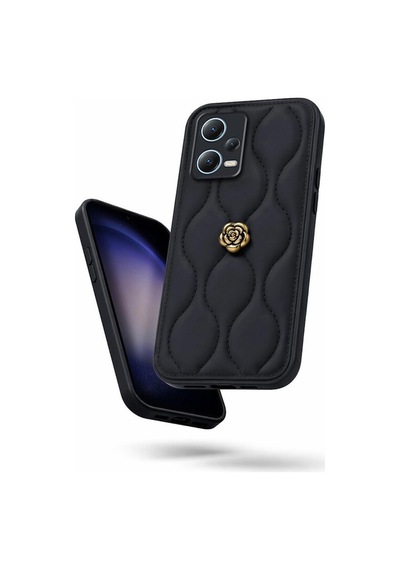 Xiaomi Redmi Note 12 Pro 5g Uyumlu Kılıf Zebana Camellia Deri Kılıf Siyah