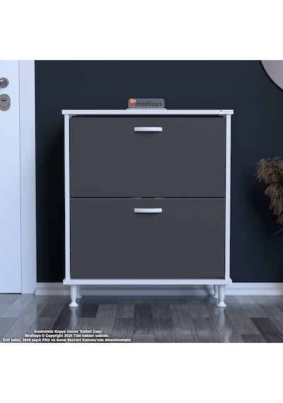 Modilayn Umay Antre Hol 72x 90x 26 Cm Lik 2 Düşer Kapak 4 Göz Bölmeli Ayakkabılık Antrasit - Beyaz Modilayn Umay Antre Hol 72x 90x 26 Cm Lik 2 Düşer Kapak 4 Göz Bölmeli Ayakkabılık Antrasit - Beyaz