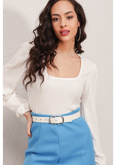 Bigdart 0442 Uzun Kollu Bluz - Beyaz 001