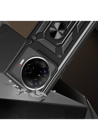 Tecno Camon 30 Pro 5g Kılıf Magnetik Standlı Kamera Korumalı Sürgülü Vega Kapak Siyah