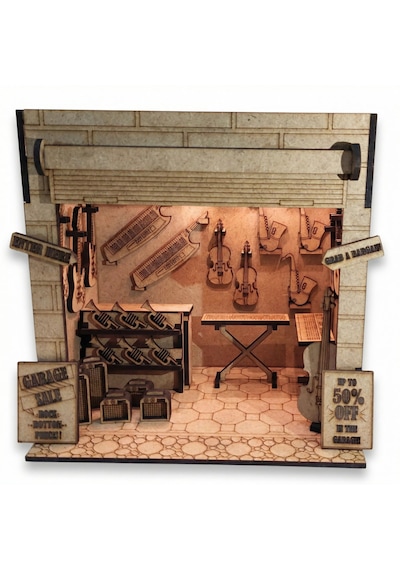 Guitar Garage Ahşap Maket Seti Dıy Miniatür Gitar Atölyesi Book Nook Dekoru