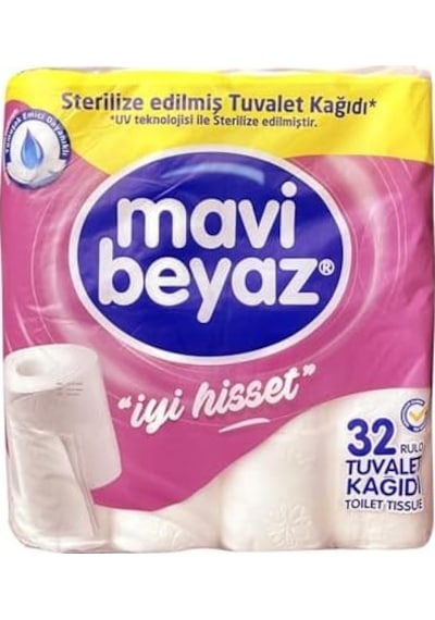 Mavi Beyaz Tuvalet Kağıdı, 32 Rulo, 2 Katlı, Uv Sterilize